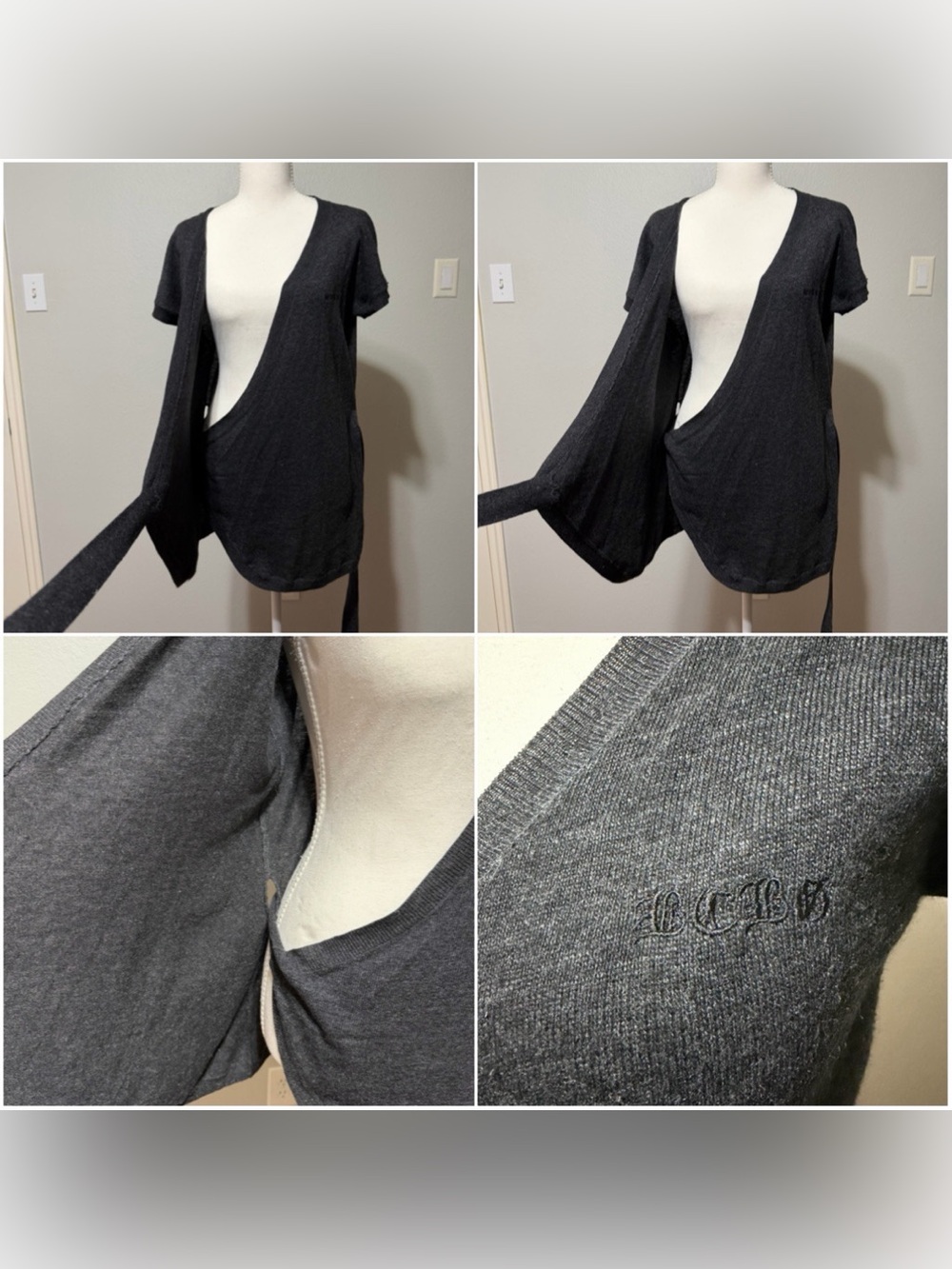 BCBGMaxAzria Charcoal Black Short-Sleeve Wrap Tunic with Side Tie - Picture 7 of 12